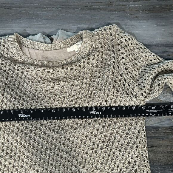 Ryu Tunic Top S/M Bow Knit Crochet Lined Shark Bite Flare Sleeve Neutral Layered - Picture 6 of 11